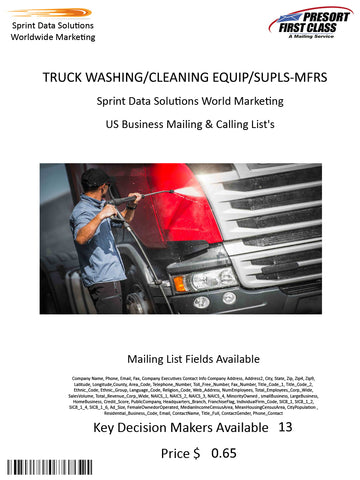 TRUCK WASHING/CLEANING EQUIP/SUPLS-MFRS