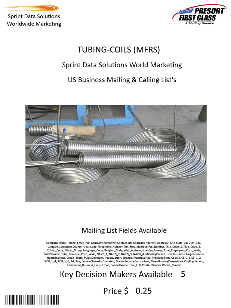 TUBING-COILS (MFRS)