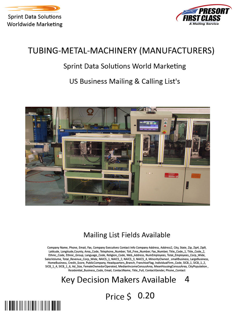 TUBING-METAL-MACHINERY (MANUFACTURERS)