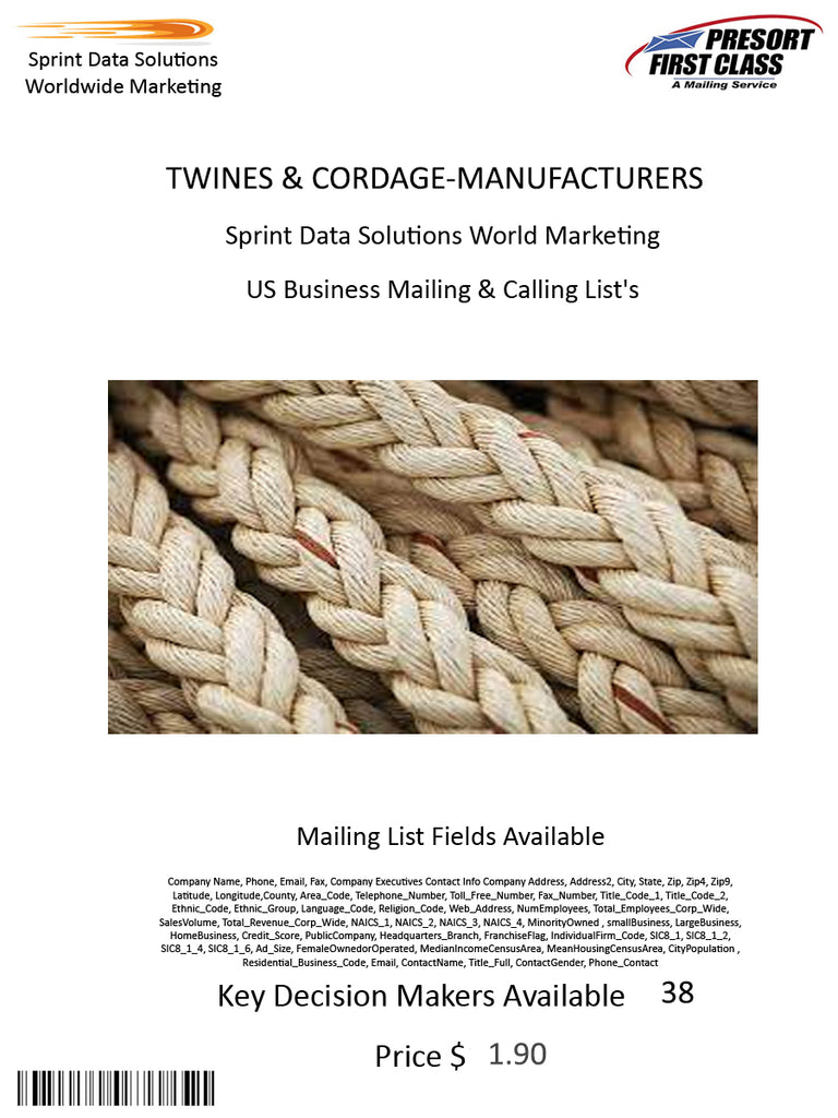 TWINES & CORDAGE-MANUFACTURERS