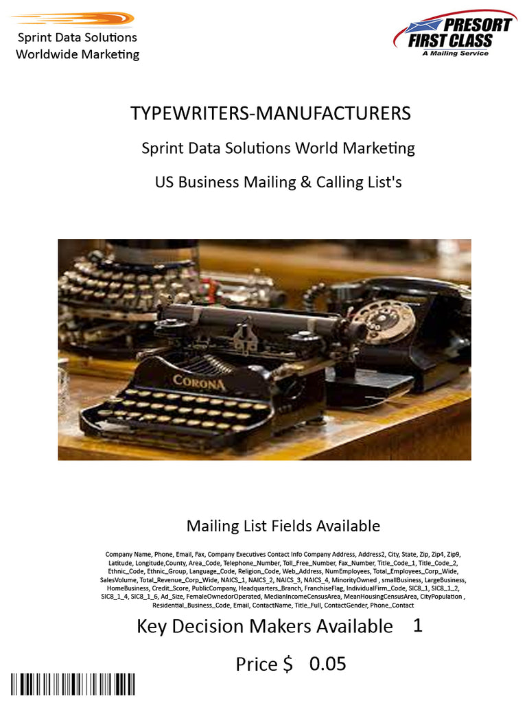 TYPEWRITERS-MANUFACTURERS