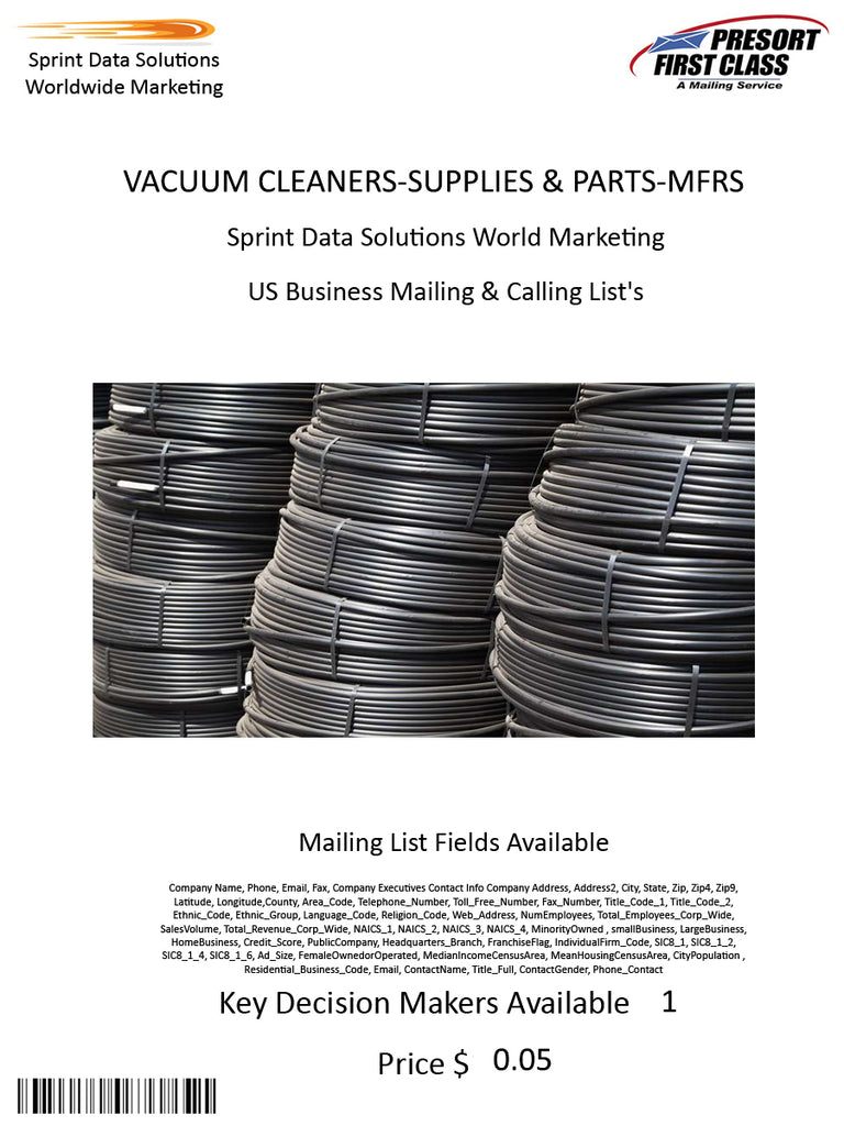 VACUUM CLEANERS-SUPPLIES & PARTS-MFRS