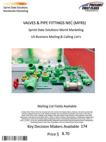 VALVES & PIPE FITTINGS NEC (MFRS)