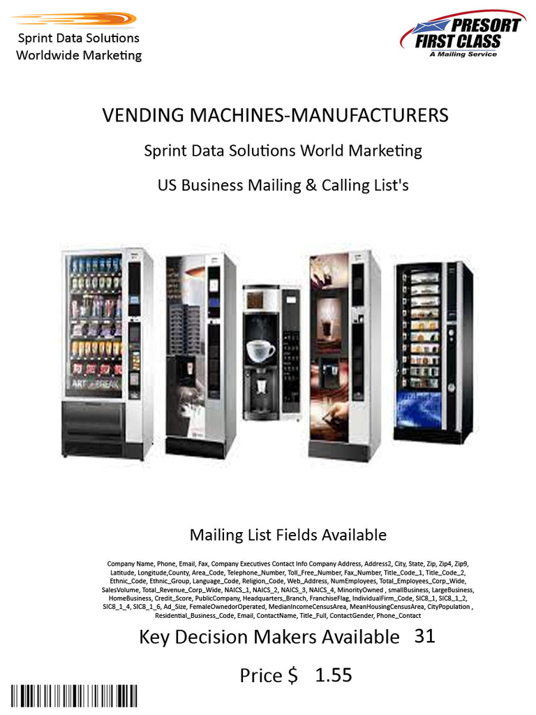 VENDING MACHINES-MANUFACTURERS