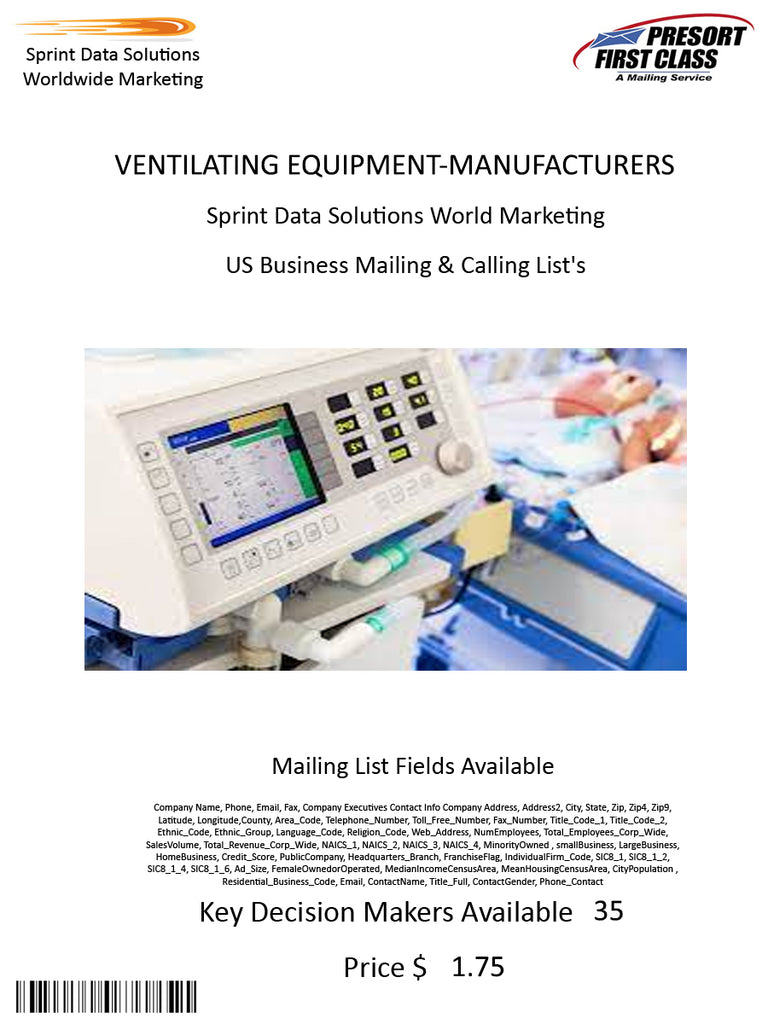 VENTILATING EQUIPMENT-MANUFACTURERS