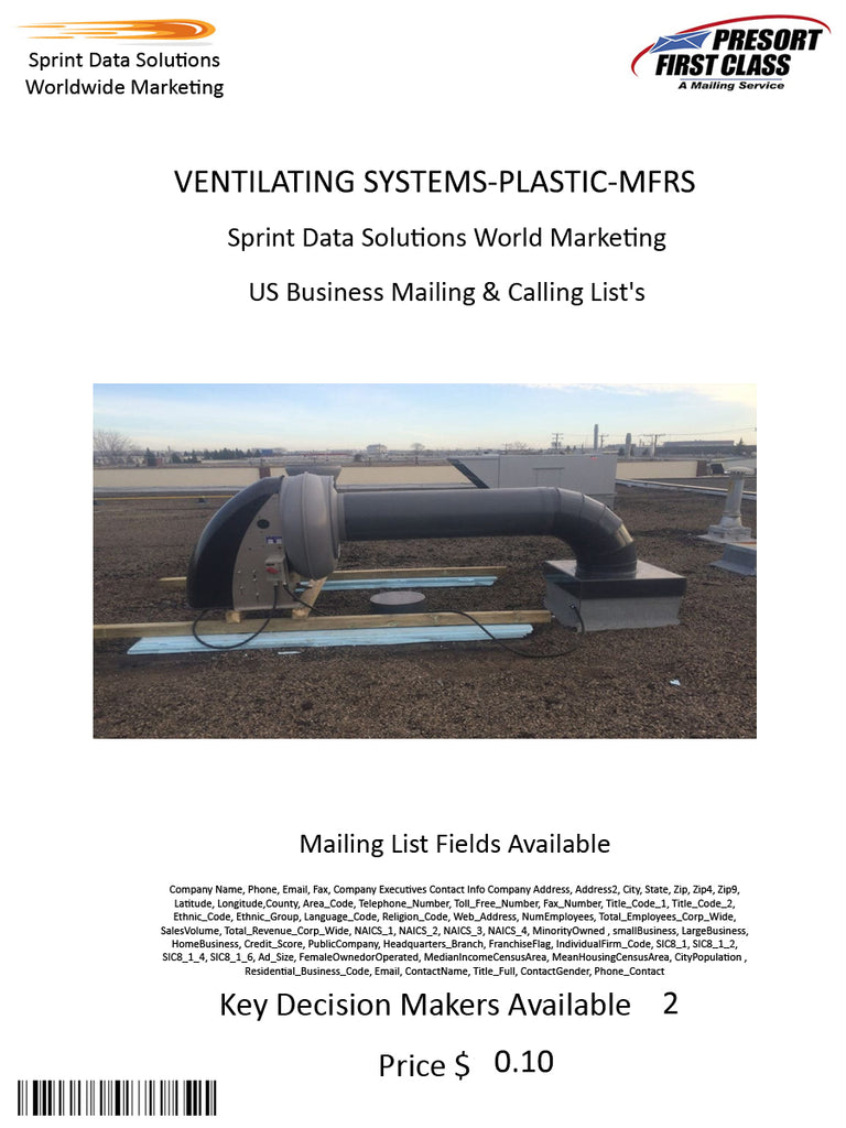 VENTILATING SYSTEMS-PLASTIC-MFRS