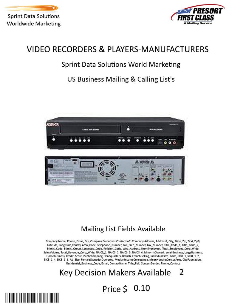 VIDEO RECORDERS & PLAYERS-MANUFACTURERS