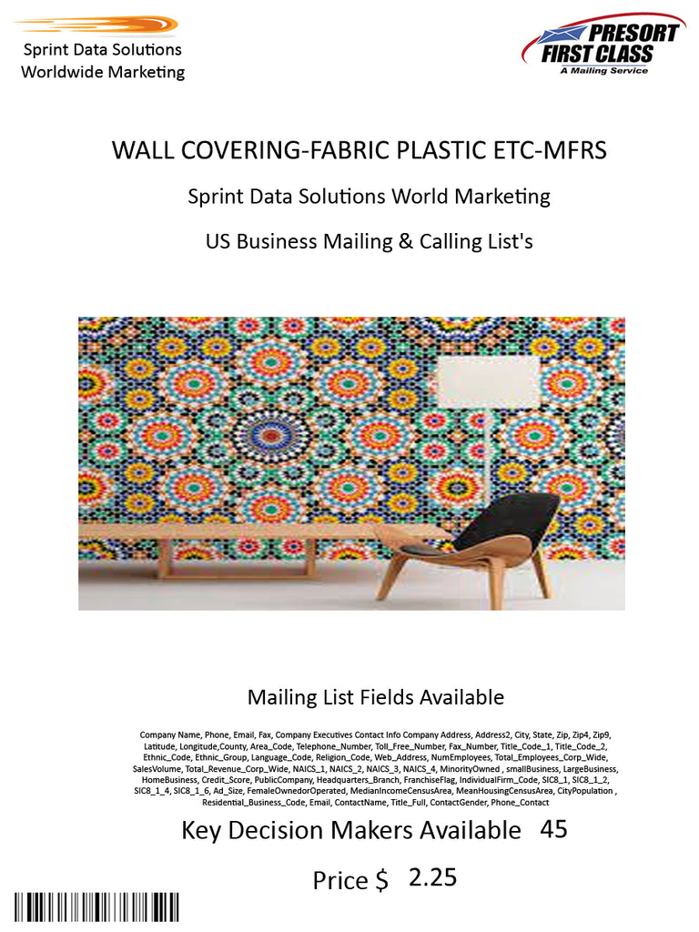 WALL COVERING-FABRIC PLASTIC ETC-MFRS