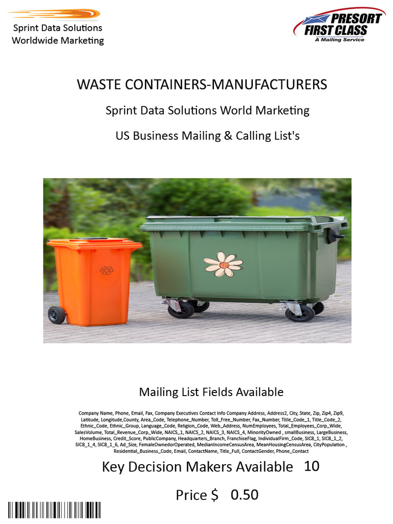 WASTE CONTAINERS-MANUFACTURERS