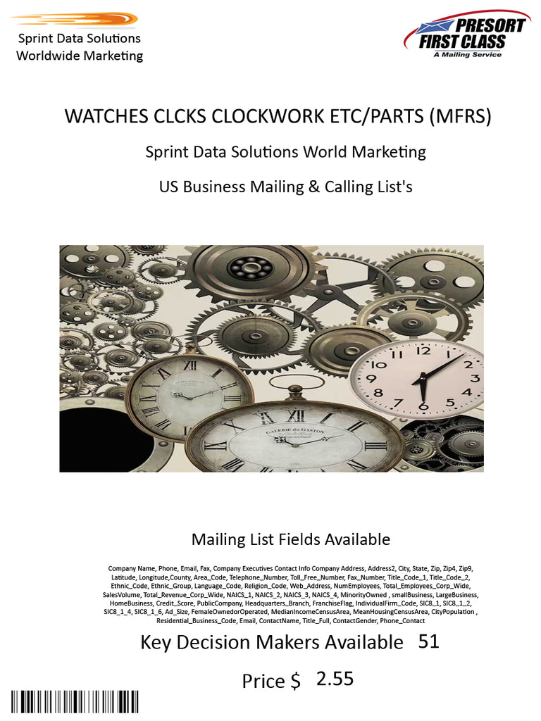 WATCHES CLCKS CLOCKWORK ETC/PARTS (MFRS)