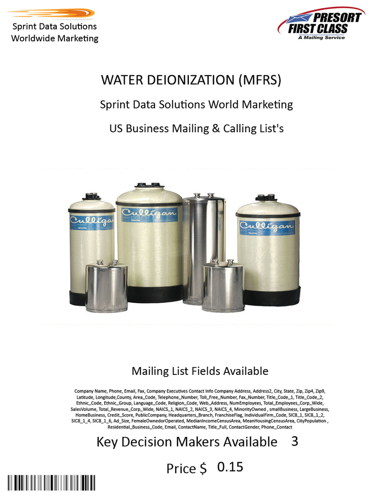 WATER DEIONIZATION (MFRS)