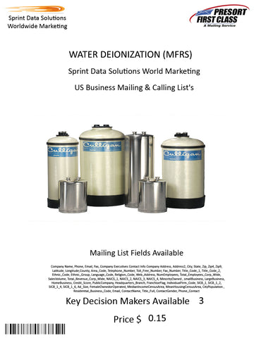 WATER DEIONIZATION (MFRS)