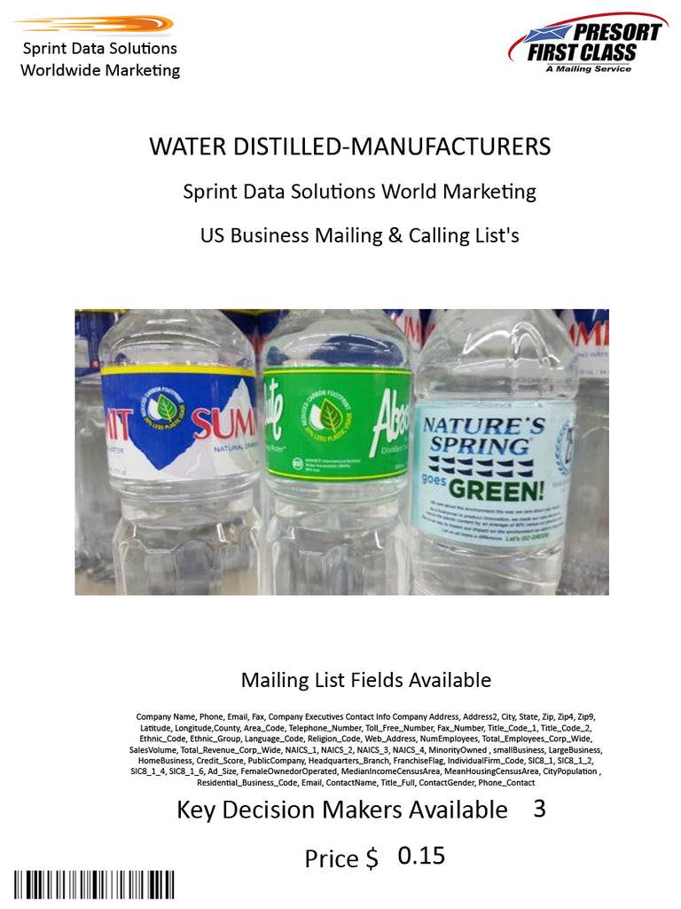 WATER DISTILLED-MANUFACTURERS