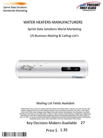 WATER HEATERS-MANUFACTURERS