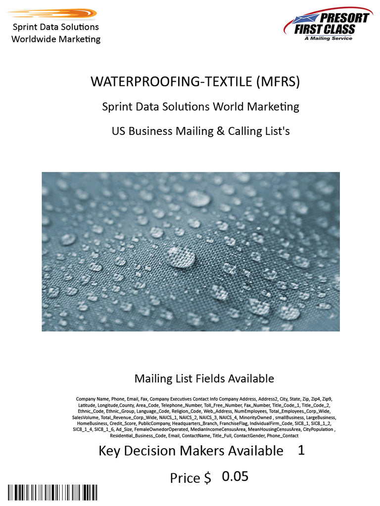 WATERPROOFING-TEXTILE (MFRS)