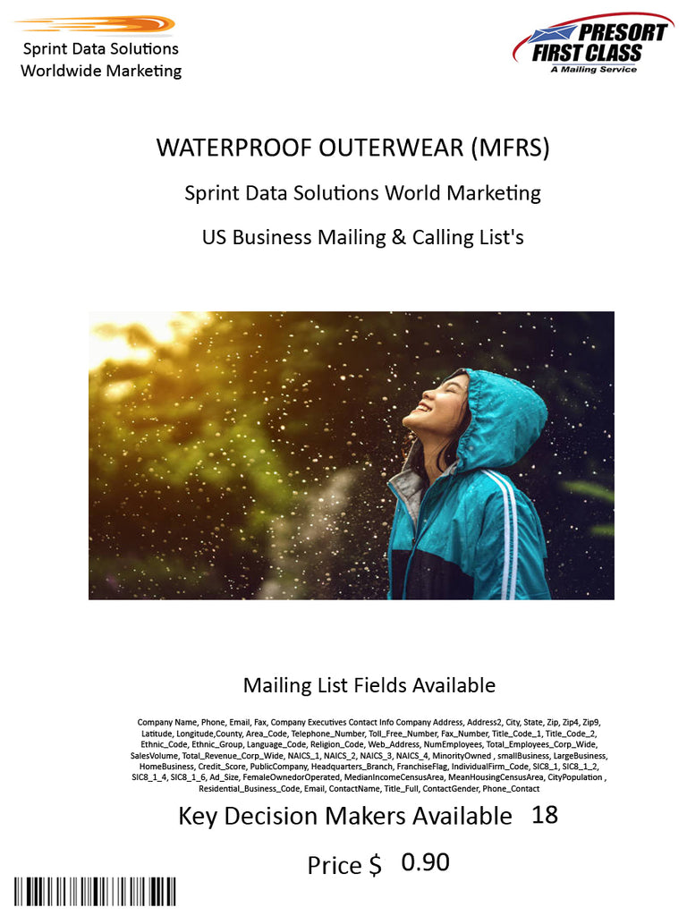 WATERPROOF OUTERWEAR (MFRS)