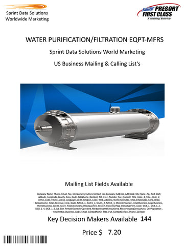 WATER PURIFICATION/FILTRATION EQPT-MFRS