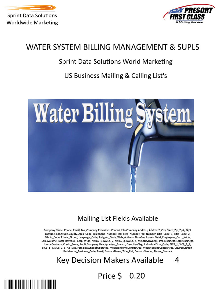 WATER SYSTEM BILLING MANAGEMENT & SUPLS