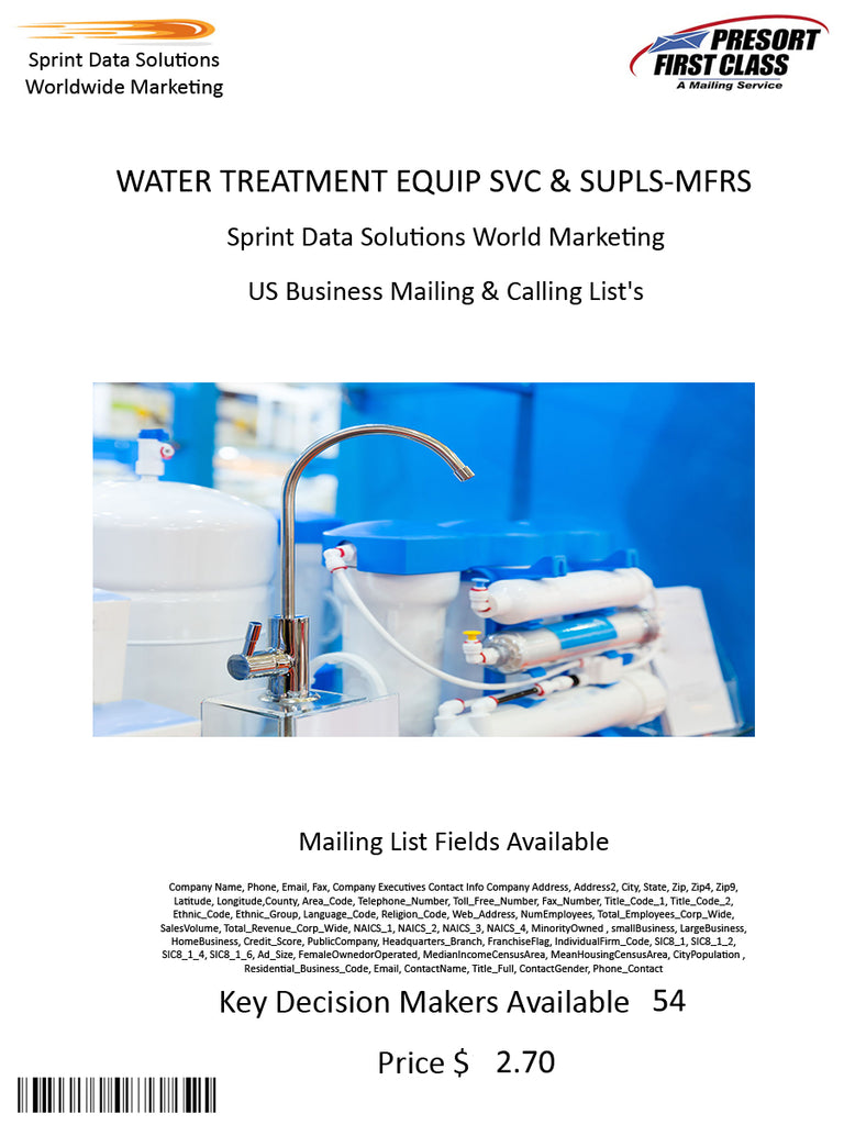 WATER TREATMENT EQUIP SVC & SUPLS-MFRS