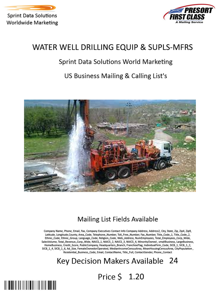 WATER WELL DRILLING EQUIP & SUPLS-MFRS