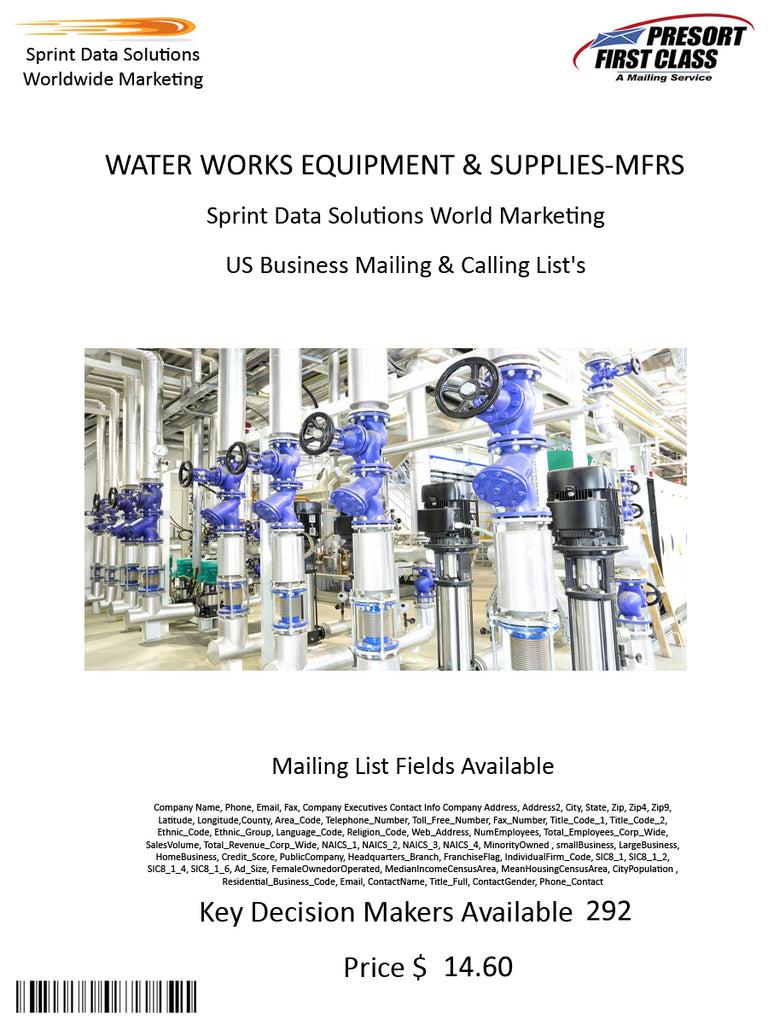 WATER WORKS EQUIPMENT & SUPPLIES-MFRS