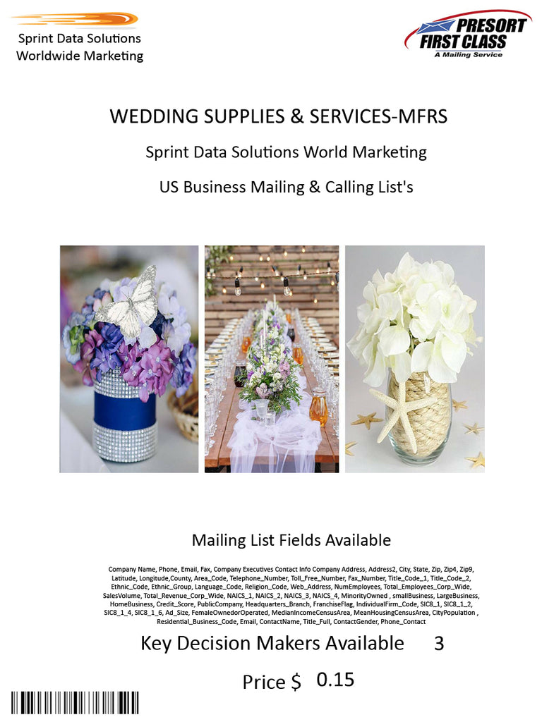 WEDDING SUPPLIES & SERVICES-MFRS