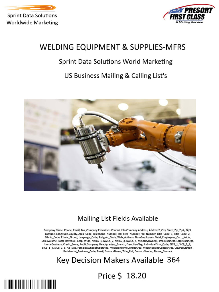 WELDING EQUIPMENT & SUPPLIES-MFRS