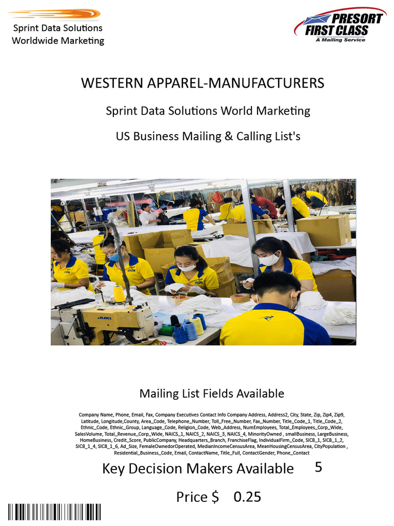 WESTERN APPAREL-MANUFACTURERS