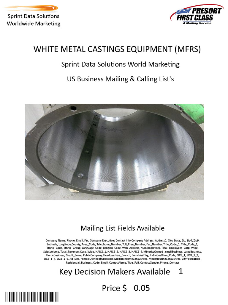 WHITE METAL CASTINGS EQUIPMENT (MFRS)