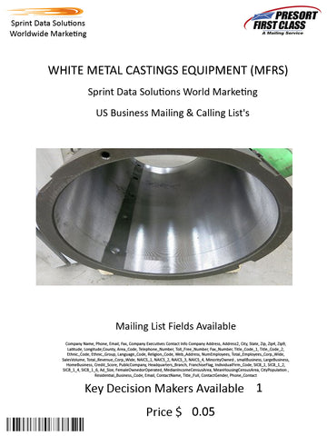 WHITE METAL CASTINGS EQUIPMENT (MFRS)