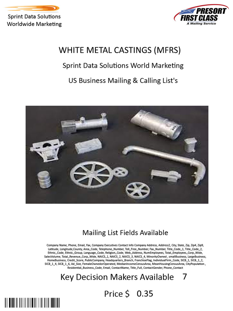 WHITE METAL CASTINGS (MFRS)