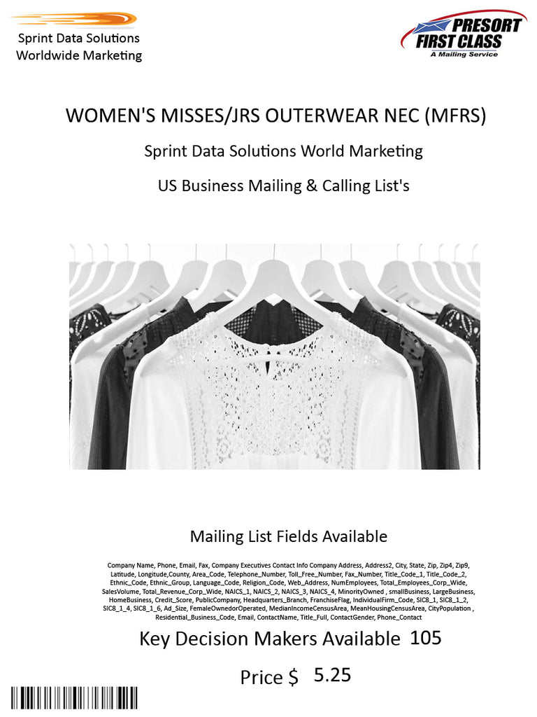 WOMEN'S MISSES/JRS OUTERWEAR NEC (MFRS)