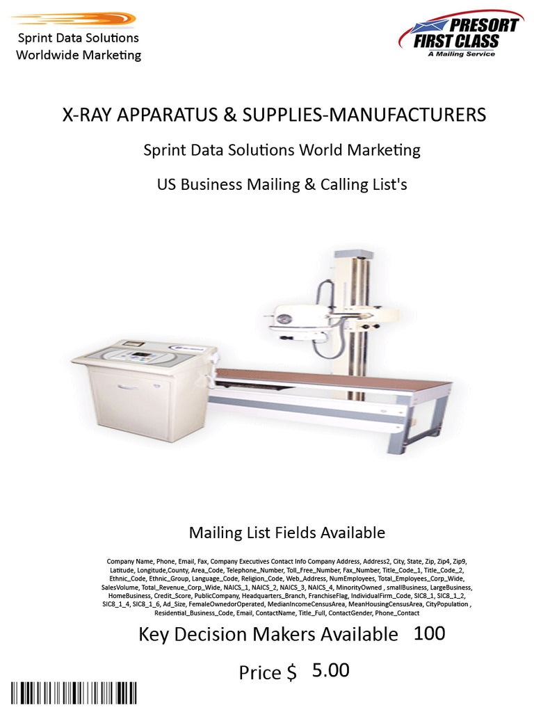 X-RAY APPARATUS & SUPPLIES-MANUFACTURERS