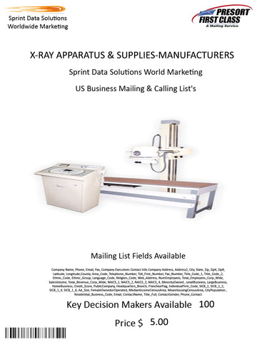 X-RAY APPARATUS & SUPPLIES-MANUFACTURERS